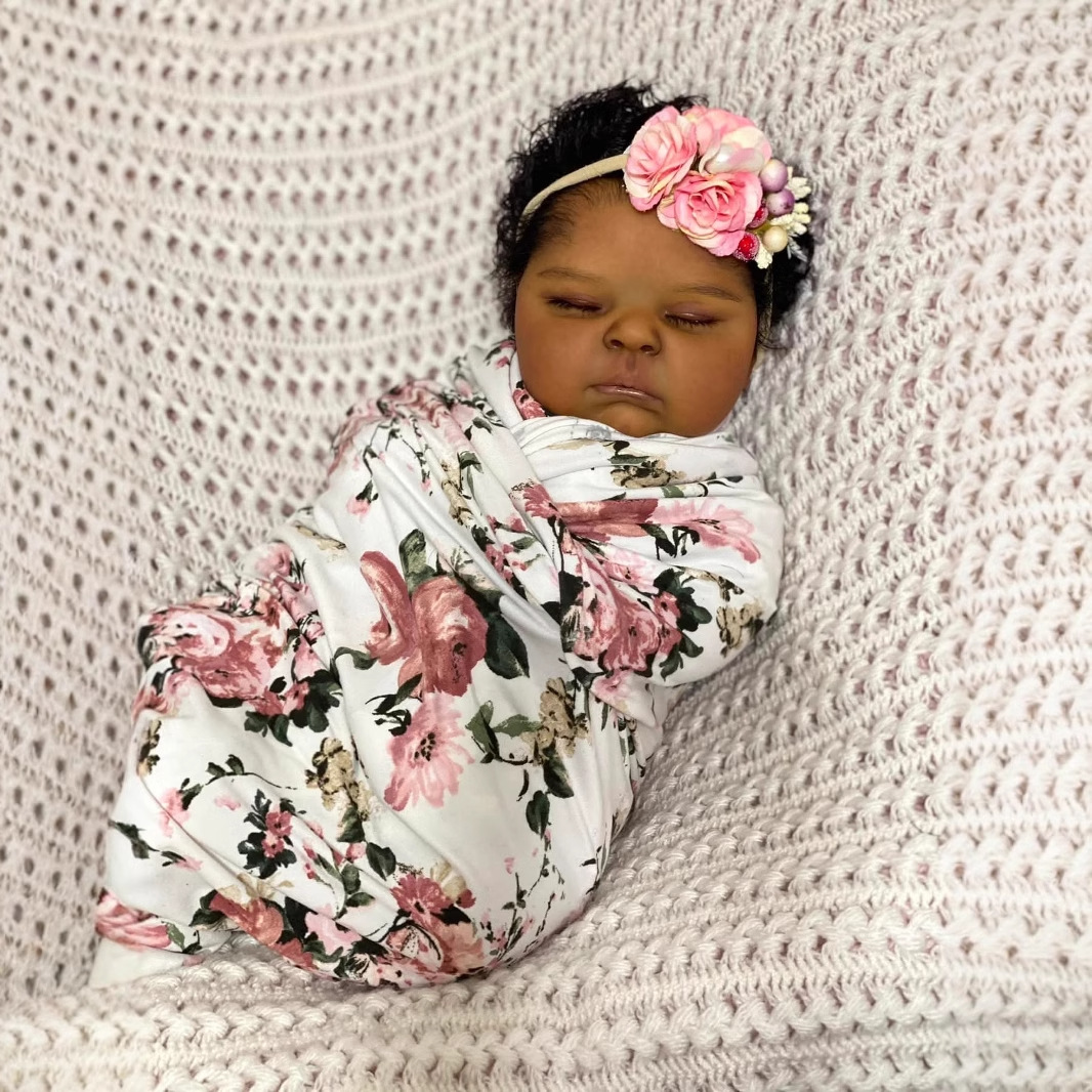 Reborn Baby Doll Silicone Realistic - Dark Skin Peaches 19 Inch Lifelike